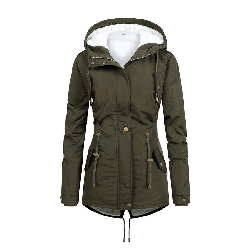 Damska Windproof Parka z polarowa Lining, taliowana Silhouette i ściągaczem Lumaza