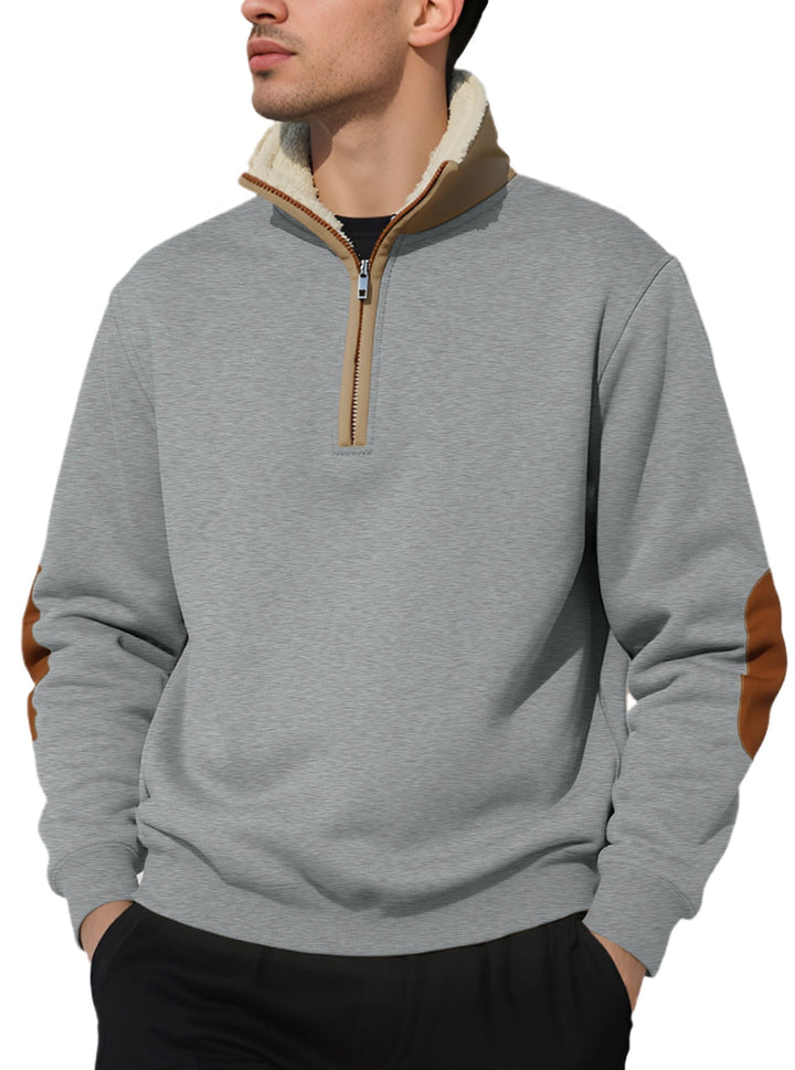 Męska nano Lekka krótki zamek bluza z sherpa lined Stójka i imitacja skóry elbow patch