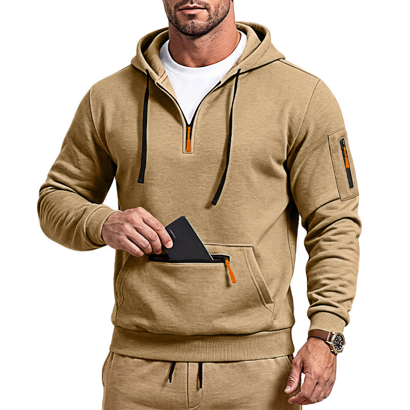 Męska sportowa bluza z kapturem z half zamek i zippered kieszeń kangurka
