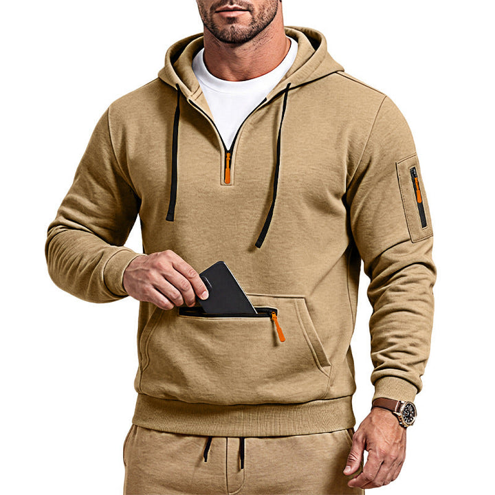 Męska sportowa bluza z kapturem z half zamek i zippered kieszeń kangurka