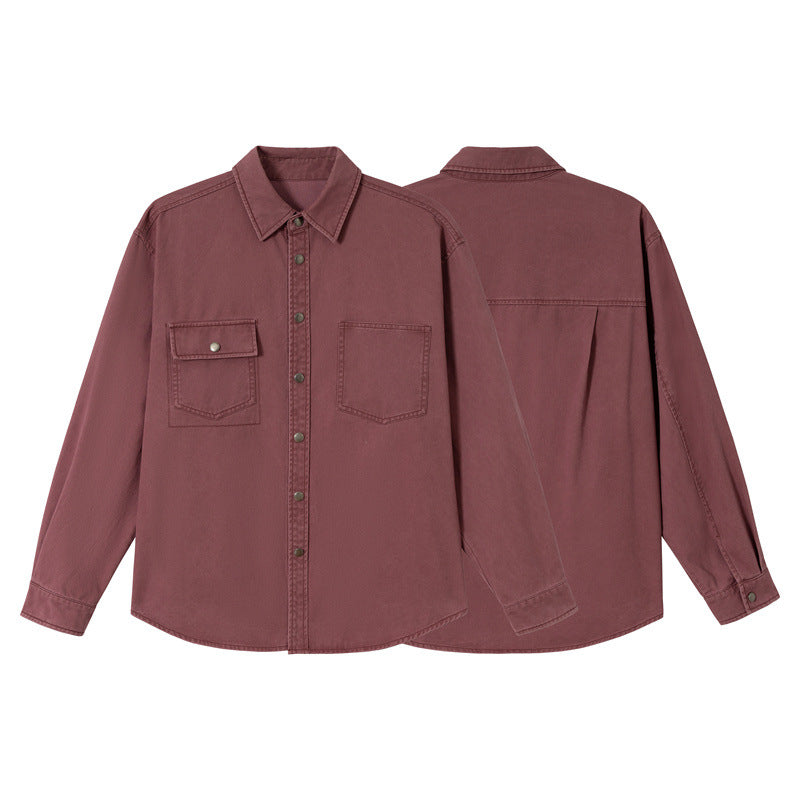 Damska luźny kurtka koszulowa wykonana z bawełna twill z asymmetric breast kieszeń