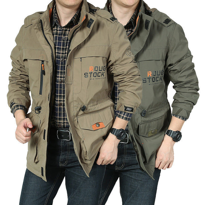 Kurtka terenowa męska z regulowanym kapturem - z praktycznymi kieszeniami do aktywności w plenerze