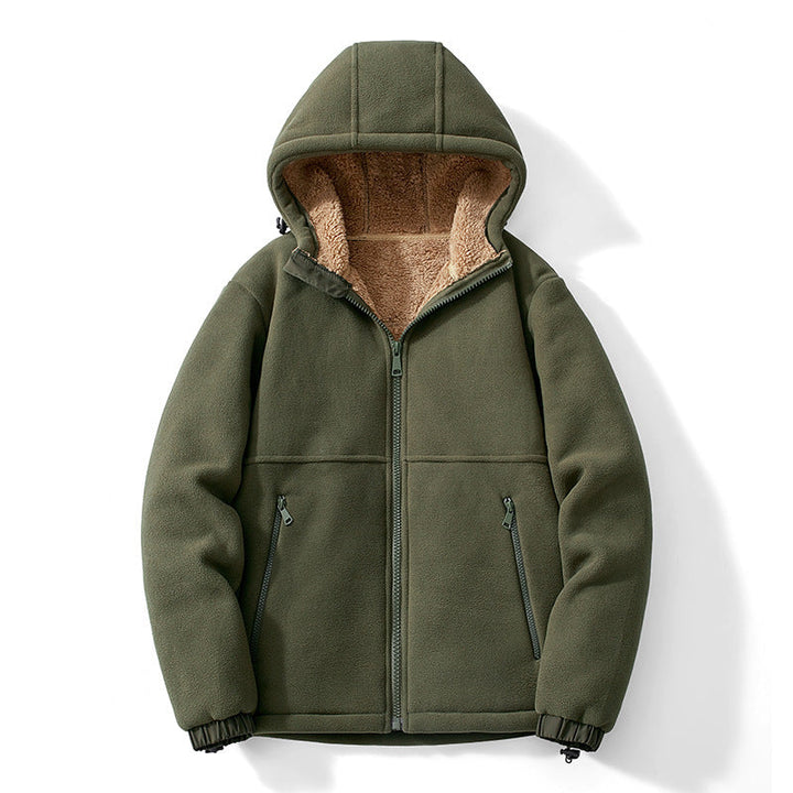 Męska polar kurtka z kapturem z teddy Podszewka, zippered Kieszenie, i regulowany Dół