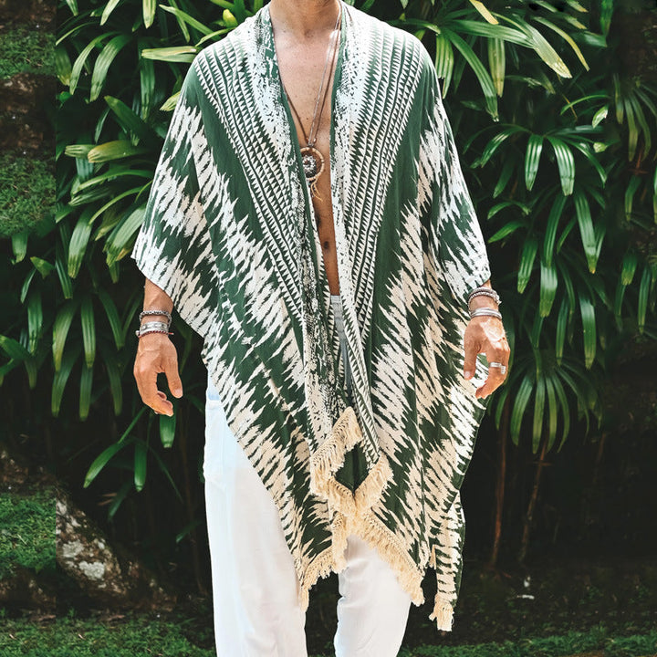 Męska lekka beach poncho w kimono styl z frwge