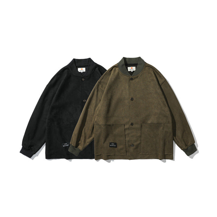 Męski Loose Koszula wierzchnia wykonany z Suede Imitation z Guzik Placket i Large Przód Kieszenie