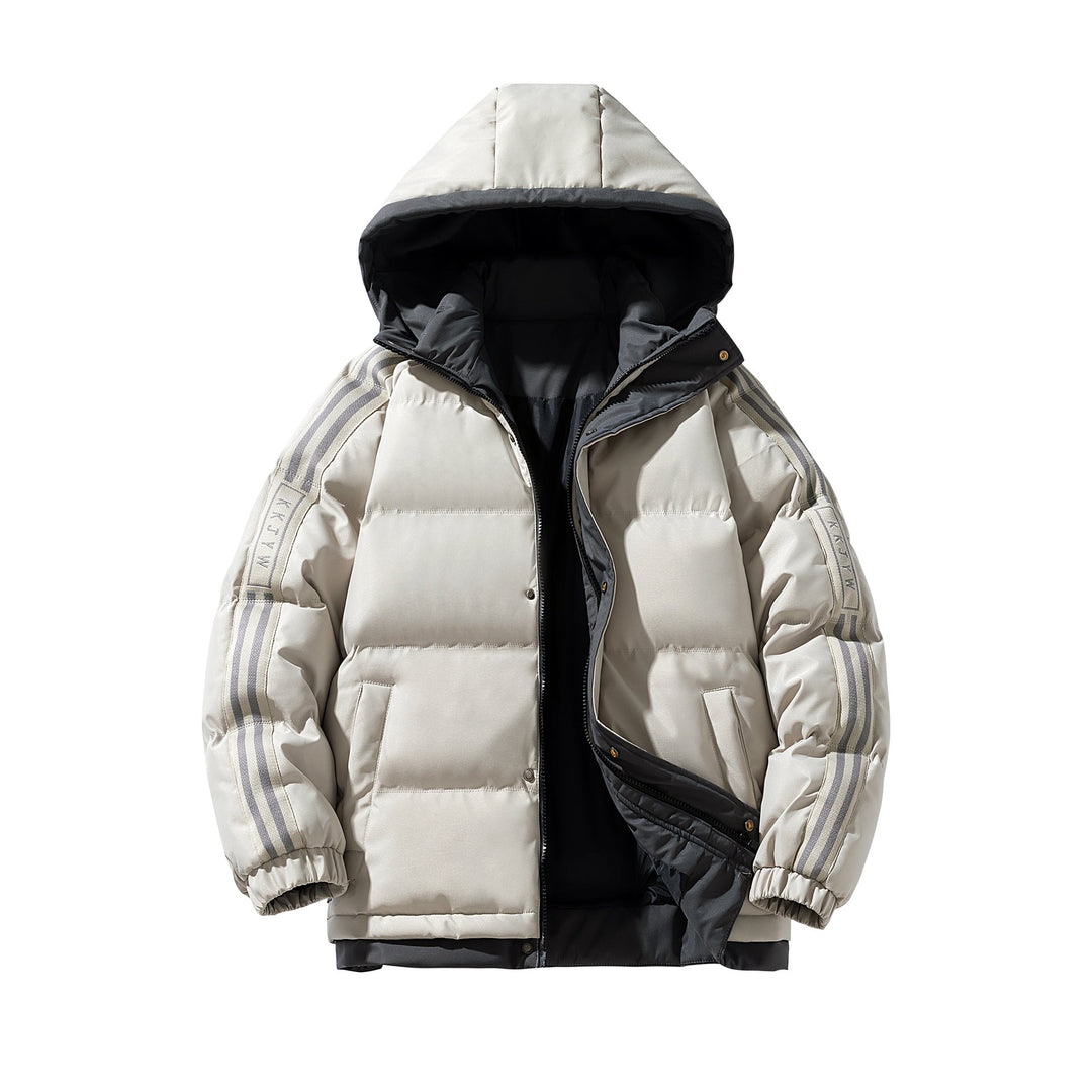 Męska sportowa pikowana kurtka z kapturem z two-way zamek, ściągacz, i reflective shoulder stripes