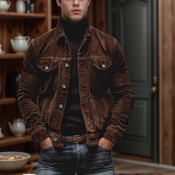Męski fine sztruks trucker kurtka z chest kieszenie z klapami i tailored silhouette