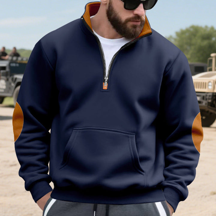 Męska Nano Insulated Krótki zamek Pulower z Stójka Polar Podszewka Kieszeń kangurka i Zamsz Elbow Patches