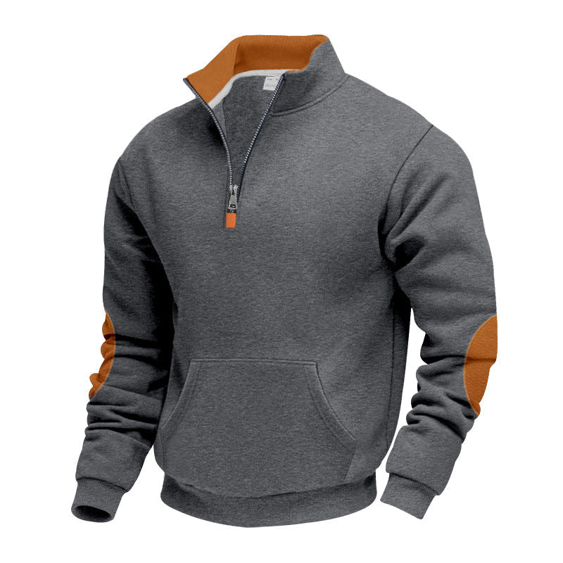 Męska Nano Insulated Krótki zamek Pulower z Stójka Polar Podszewka Kieszeń kangurka i Zamsz Elbow Patches