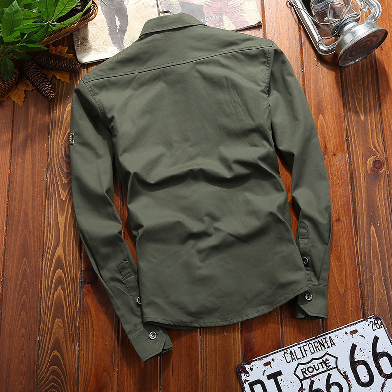 Męski Military-Inspired Utility Kurtka koszulowa z Pagony i Flap Kieszenie