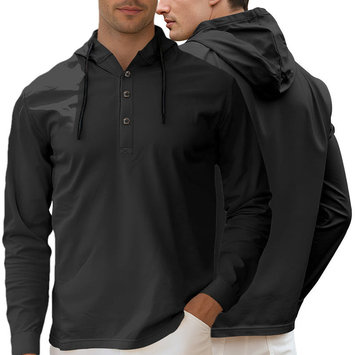 Męska Z kapturem Henley Długa Rękaw Koszula wykonana z Lekka stretch jersey z ściągacz