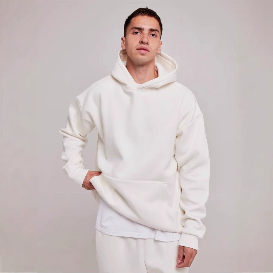 Męska heavy polar boxy bluza z kapturem z deep shoulder drop reinforced kaptur i kieszeń kangurka