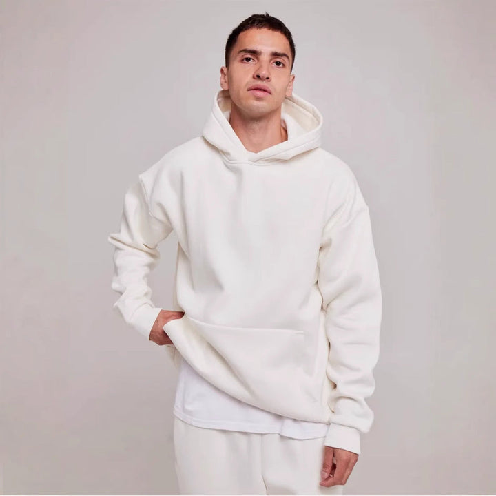Męska heavy polar boxy bluza z kapturem z deep shoulder drop reinforced kaptur i kieszeń kangurka