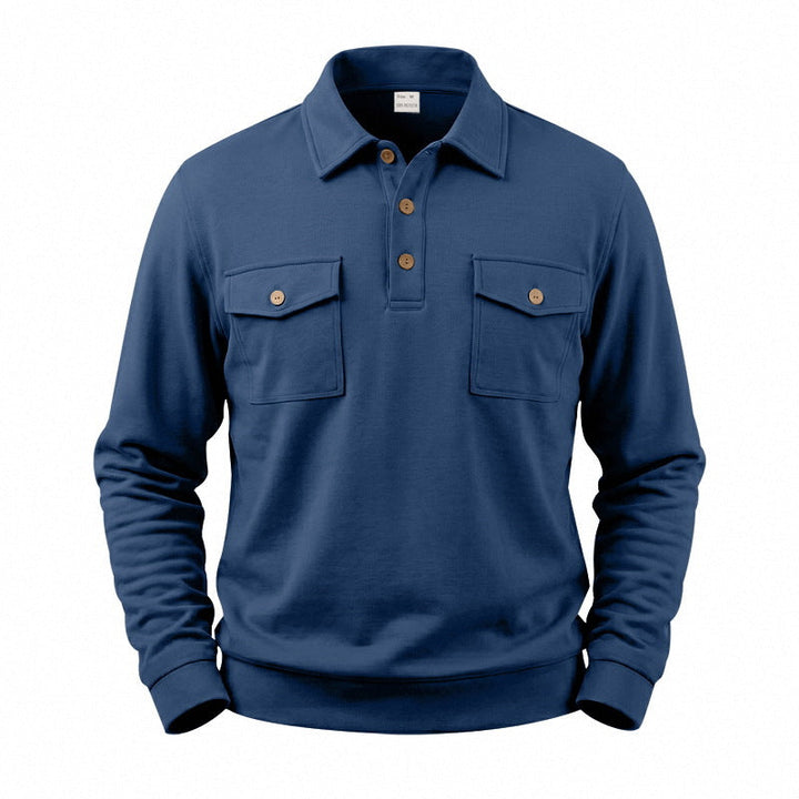 Męska Długa Rękaw Polo Bluza z Patch Kieszenie na piersi