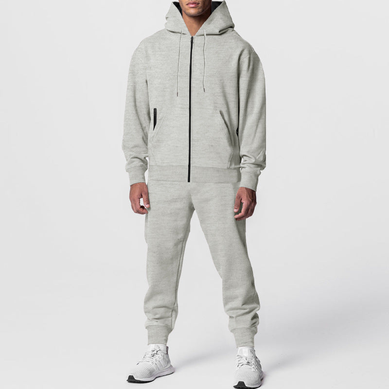 Męska miejski bluza z zamkiem i kapturem z kieszeń kangurka i tapered joggery set