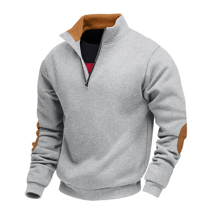 Męska nan Bluza z half zamek, stójka, i zamsz elbow patches