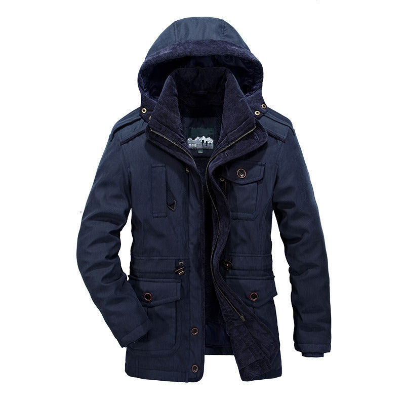 Męski Ocieplany Płótno Field Parka z Sherpa Podszewka i Kaptur Kołnierz