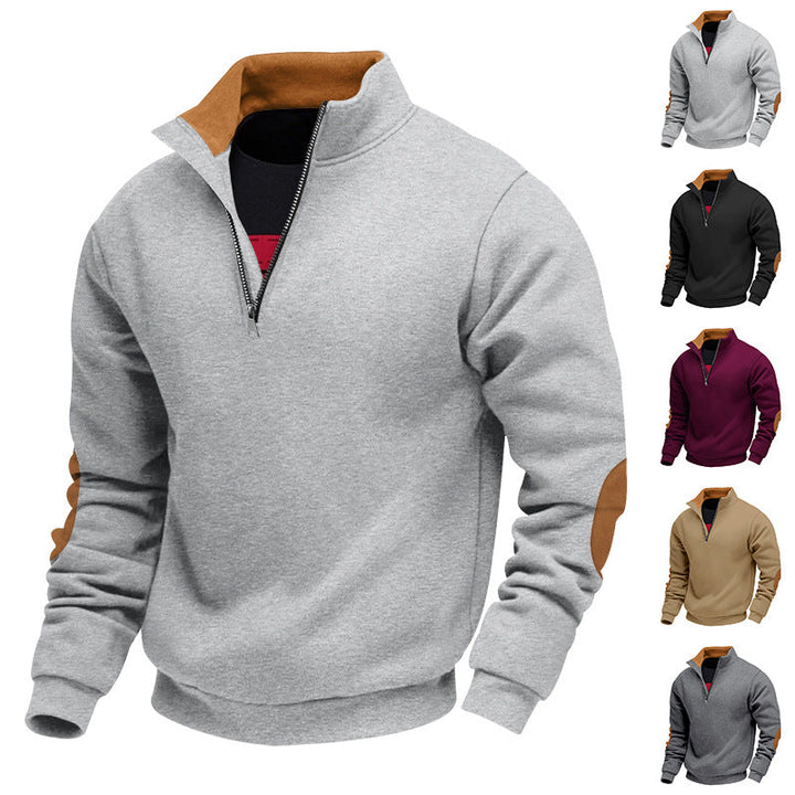 Męska nan Bluza z half zamek, stójka, i zamsz elbow patches