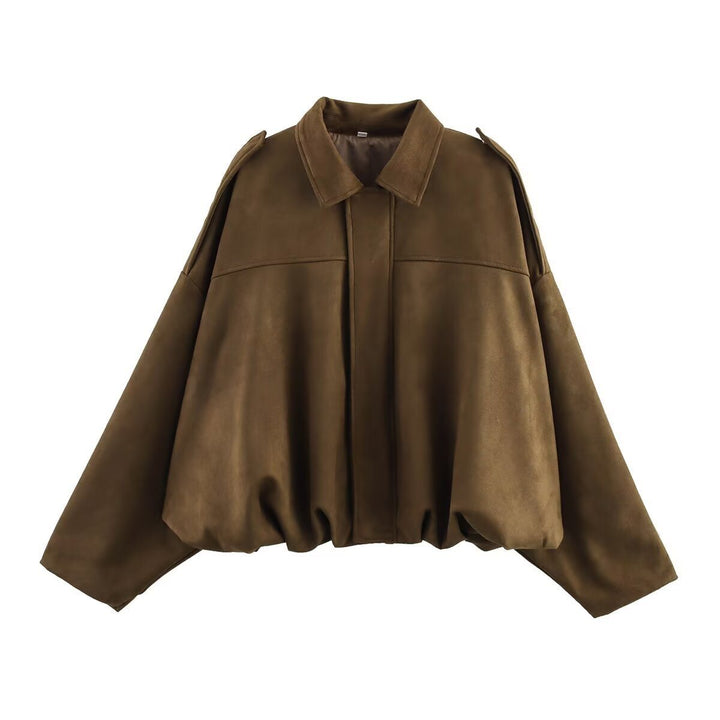Damska oversize Suede Imitation krótka kurtka Lumaza