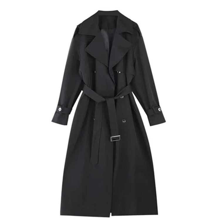 Damskie Długa Double-Breasted Płaszcz trenczowy z Kołnierz szalowy, Oversize Krój i Ukryty Waistband
