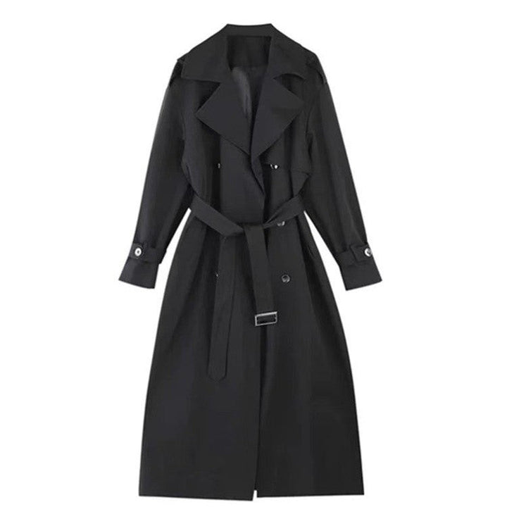 Damskie Długa Double-Breasted Płaszcz trenczowy z Kołnierz szalowy, Oversize Krój i Ukryty Waistband