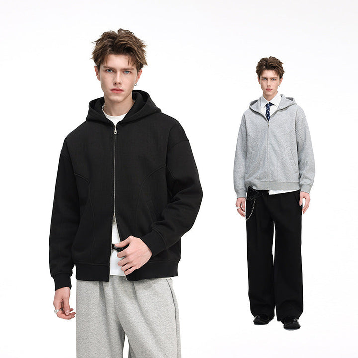 Herren Kapuzensweatjacke mit durchgehendem Reißverschluss, geripptem Saum und versteckten Seitentaschen