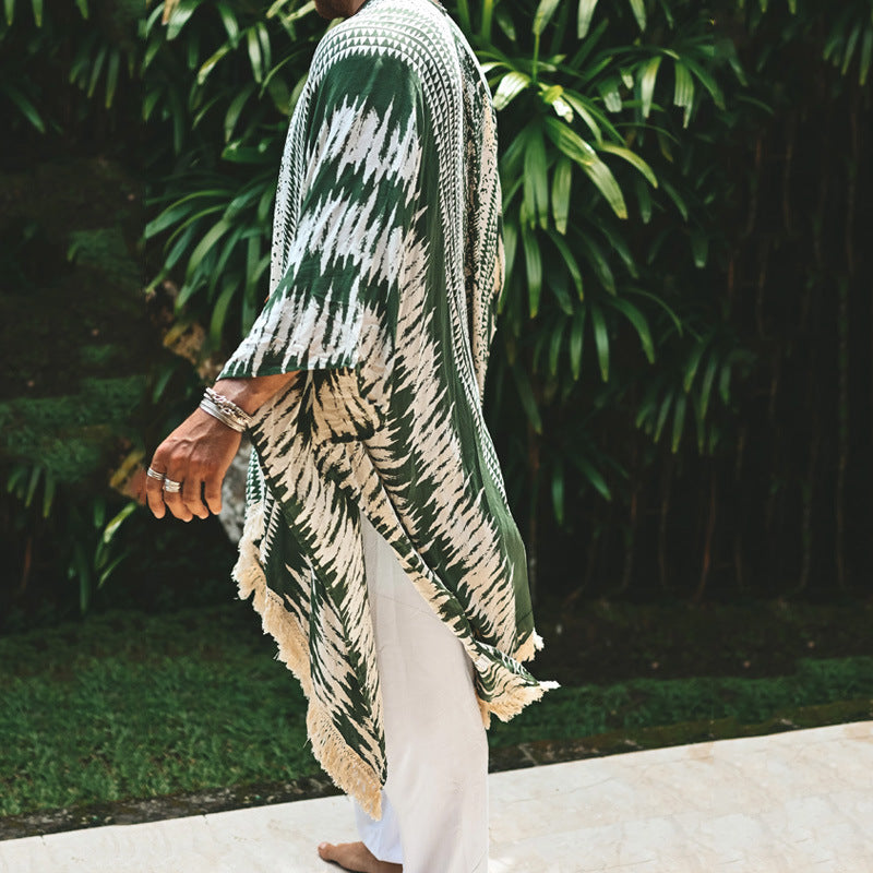 Męska lekka beach poncho w kimono styl z frwge