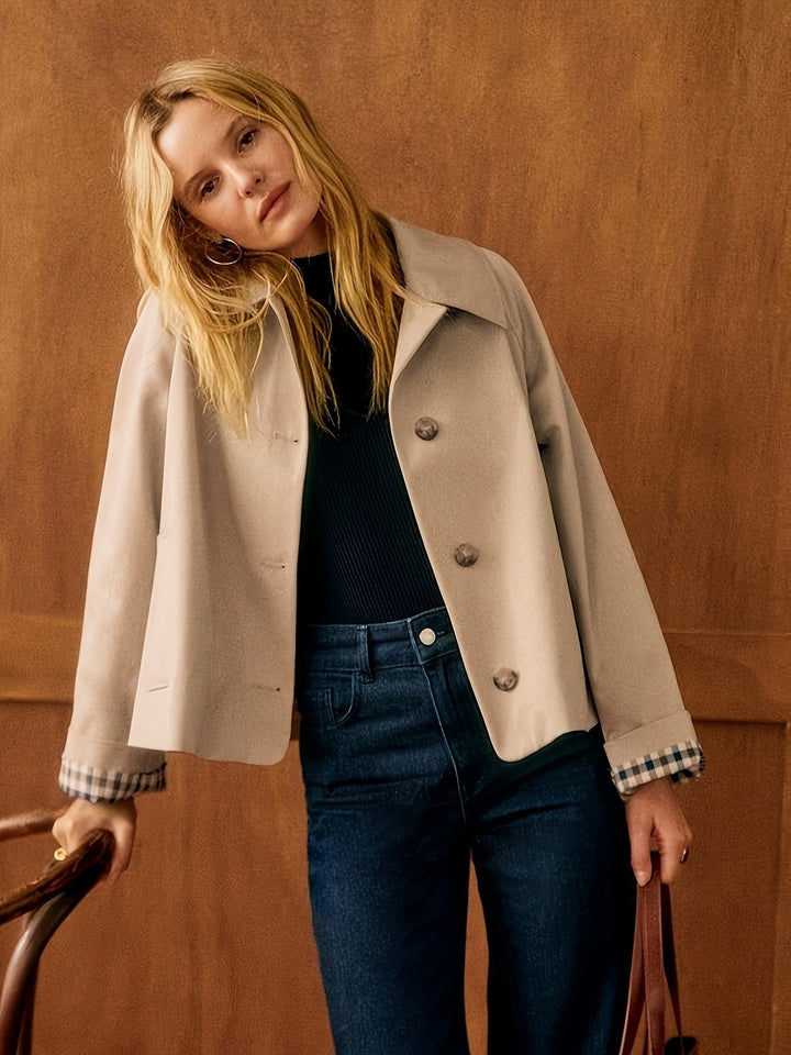 Damska boxy krótka płaszcz z oversize Lapels i Check Cuffs Lumaza