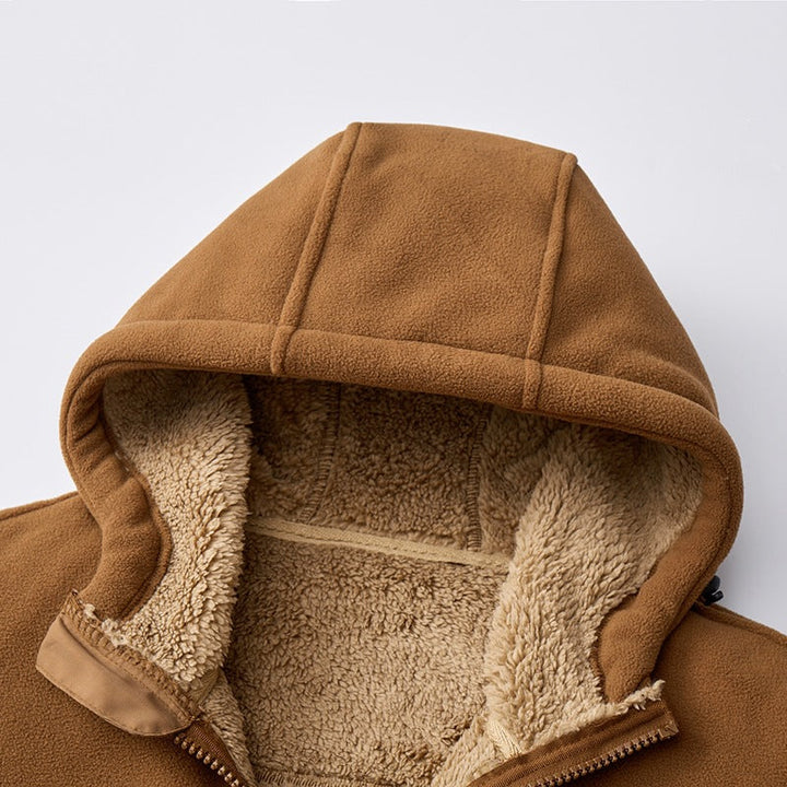 Męska Ocieplana Teddy Polar Bluza z kapturem z Dwukierunkowy zamek &amp; Kieszenie na zamek