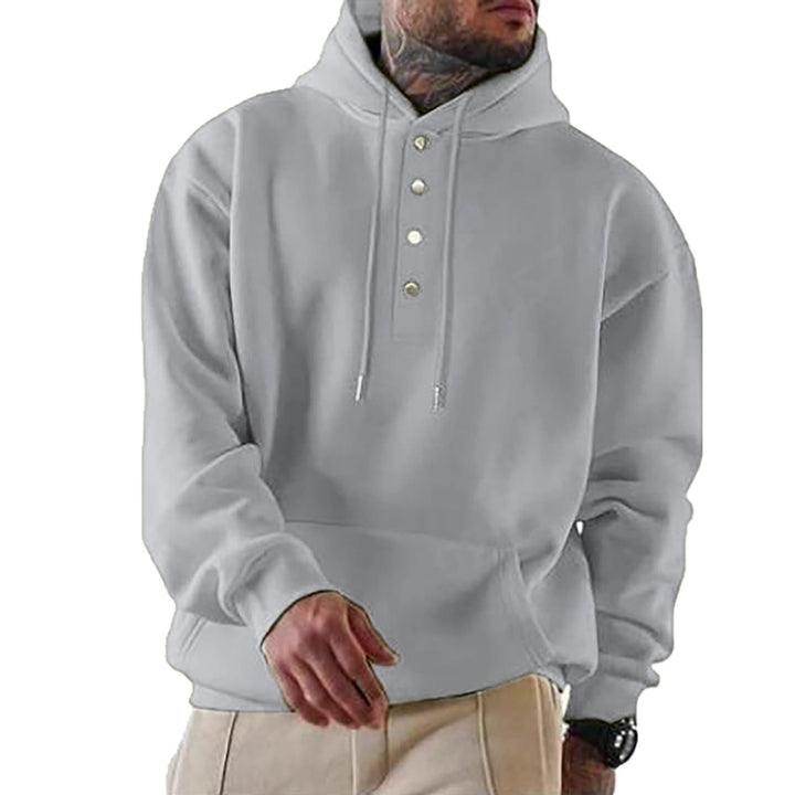 Męska bluza z kapturem z Henley Listwa guzikowa i kieszeń kangurka EB