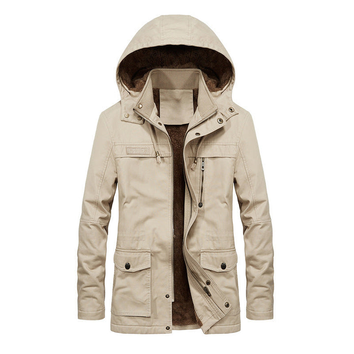 Męski termiczny field parka w płótno stylizacja z ocieplający teddy podszewka i regulowany kaptur