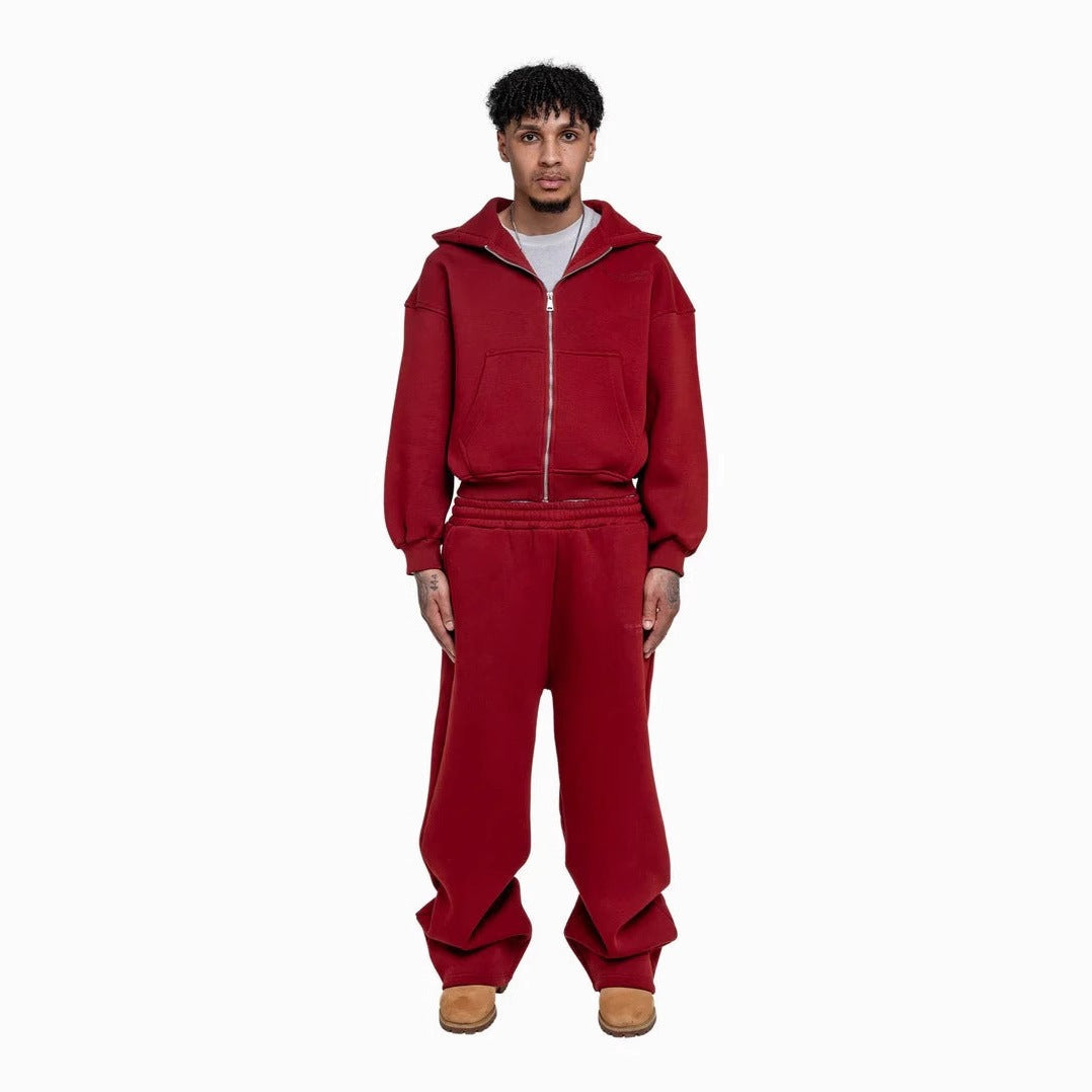 Męska Codzienny zip-up bluza z kapturem i palazzo spodnie set z dropped-shoulder sylwetka
