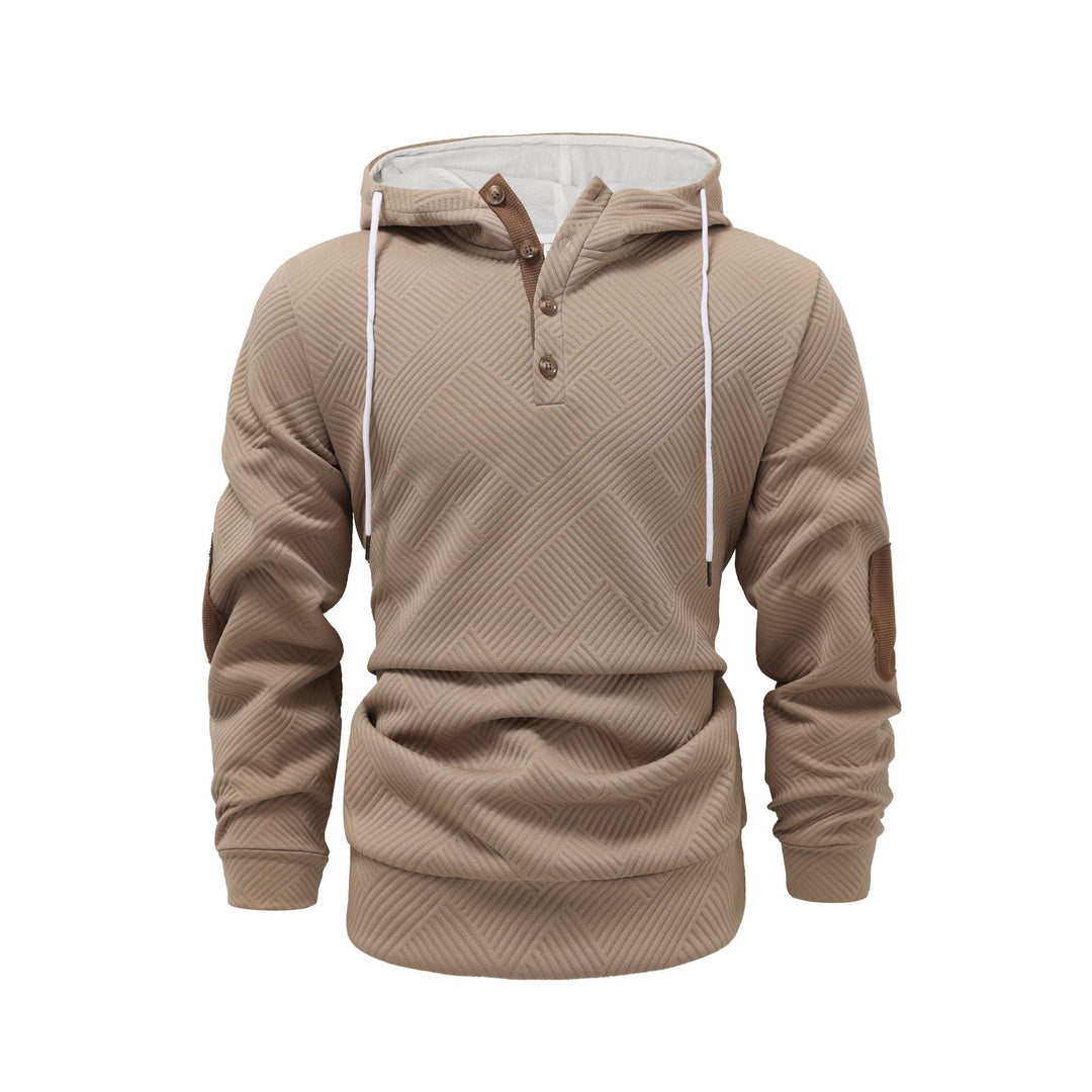 Męska strukturalny bluza z kapturem w Henley Styl z kontrastowy wykończenie i elbow patches