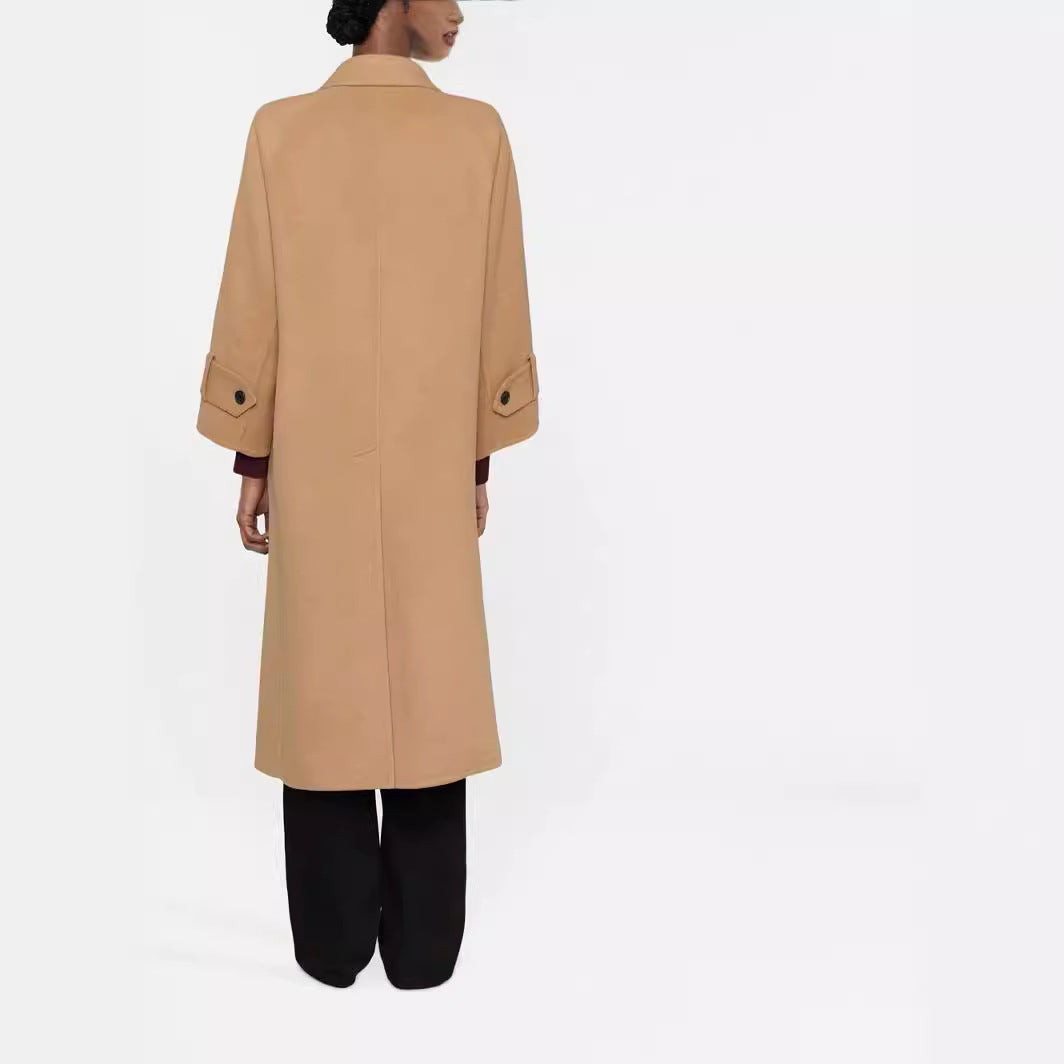 Damska Maxi Length mieszanka wełny płaszcz z Extra długa, boxy rękawami Lumaza