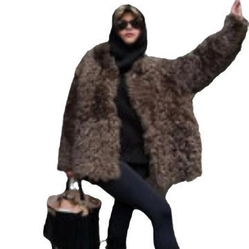 Damska oversize Faux Fur płaszcz wysokim kołnierzem i Teddy Texture Lumaza