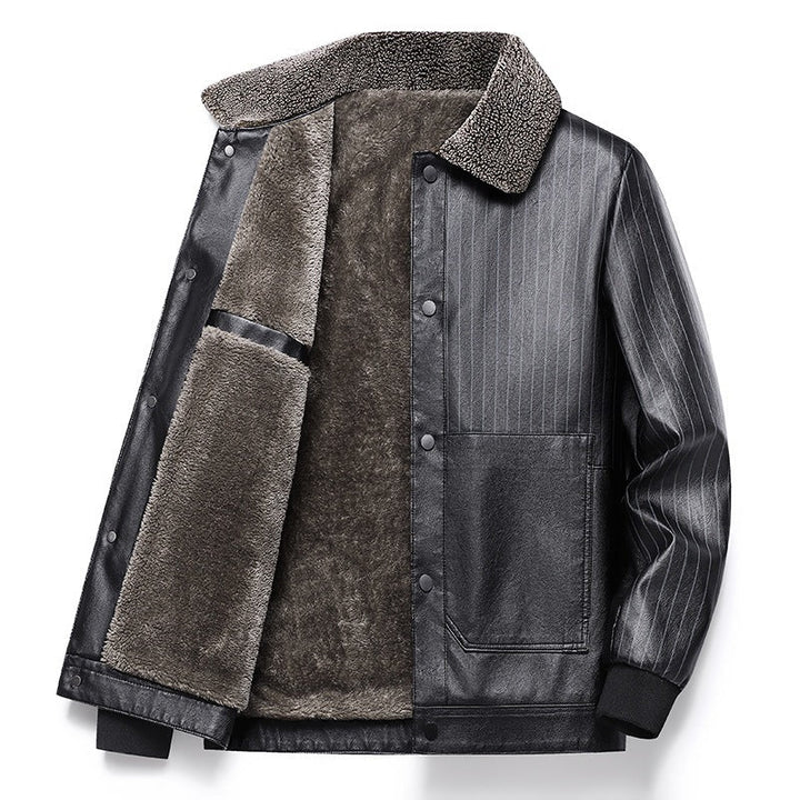 Męski Imitacja skóry Blouson z Sherpa Kołnierz, Ciepły Teddy Podszewka i Pinstripe Detal
