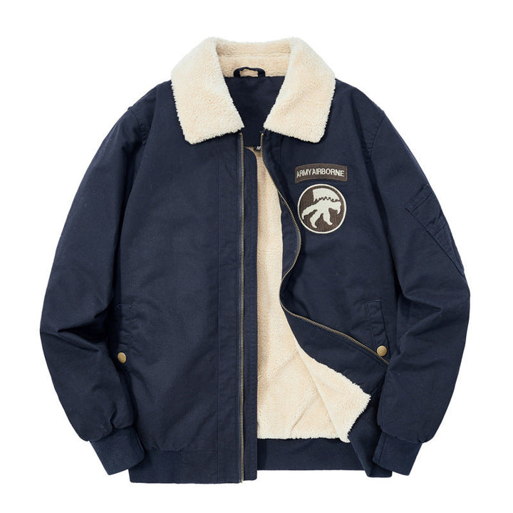 Męski Fleece-Lined Flight Kurtka Blouson z Sherpa Kołnierz i Naszywany Szczegóły