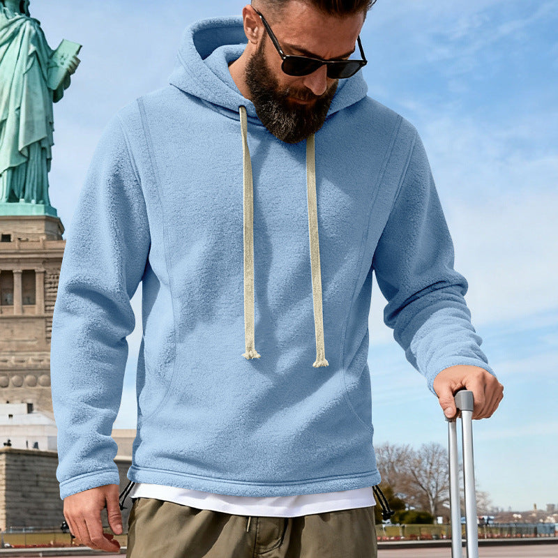 Męska polar bluza z kapturem z teddy tekstura, kaptur, i luźny krój