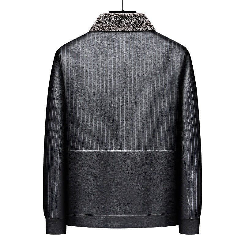 Męski Imitacja skóry Blouson z Sherpa Kołnierz, Ciepły Teddy Podszewka i Pinstripe Detal