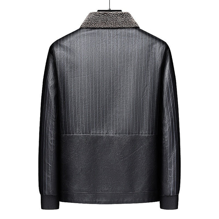 Męski Imitacja skóry Blouson z Sherpa Kołnierz, Ciepły Teddy Podszewka i Pinstripe Detal