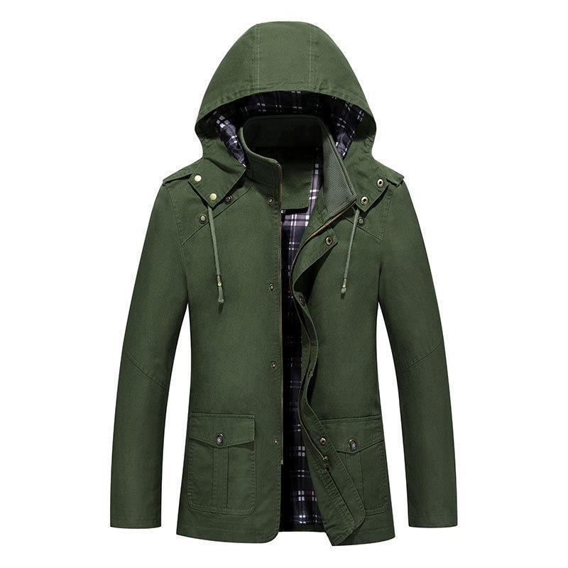Męska Lekka Z kapturem Parka z W kratę Podszewka i Multi-Functional Kieszenie