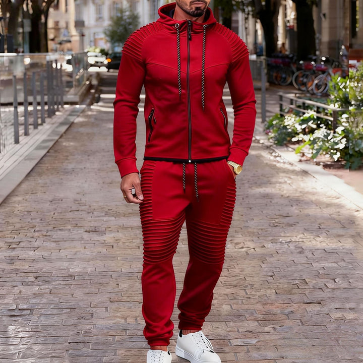 Męska sportowa bluza z kapturem sweat set z prążkowany biker panels