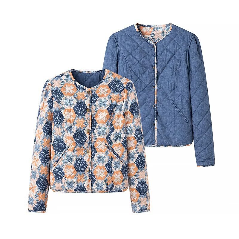 Damska lekka pikowana kurtka z Patchwork kwiatowa Pattern i krótka Lumaza