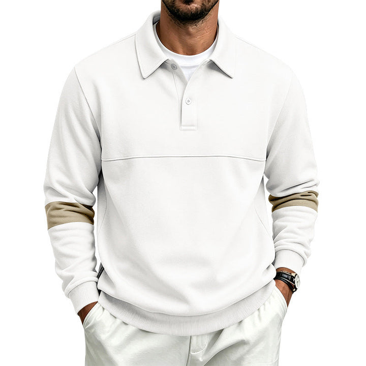Męska sporty-Casual polo bluza z half-Listwa guzikowa i rękaw kontrastowy