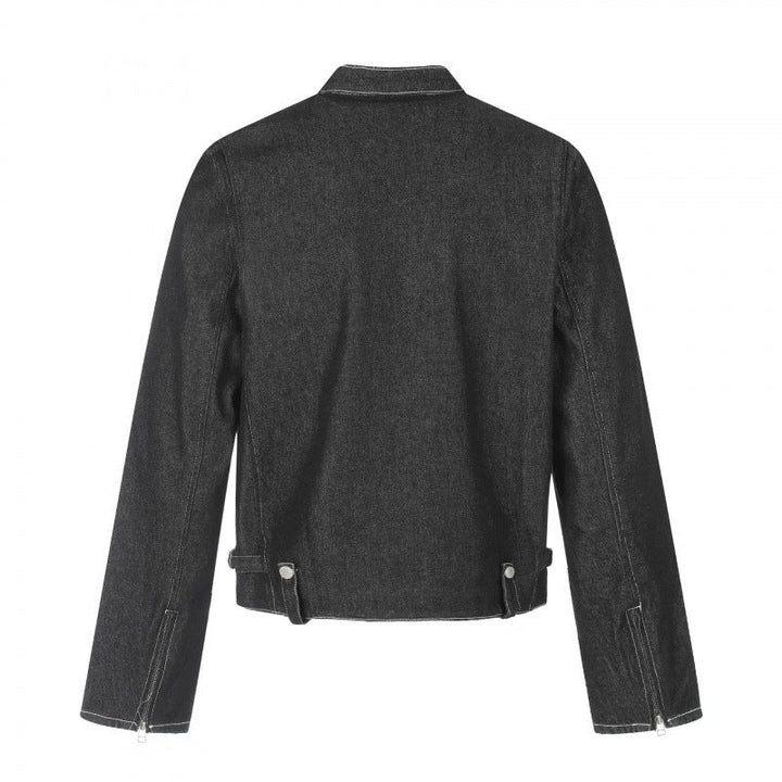 Męska krótka krój boxy denim kurtka w worker blouson styl z stójką i metal applications