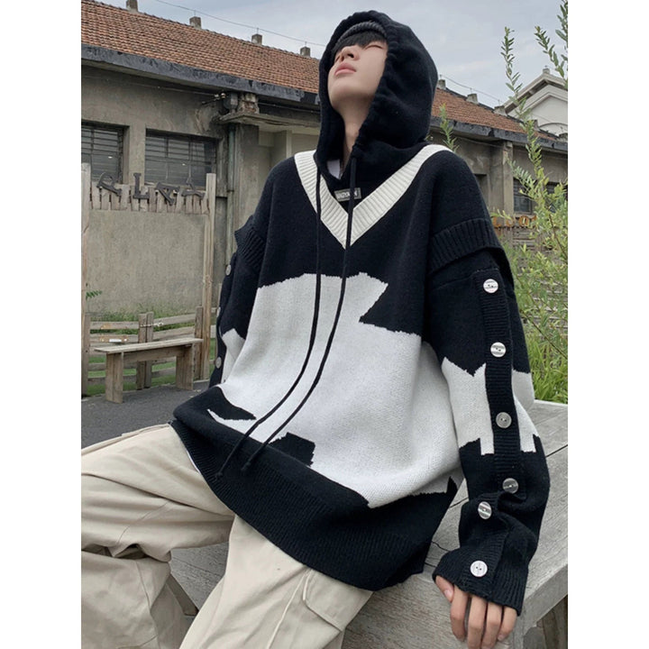 Męska Codzienny Oversize Sweter z Listwa guzikowa