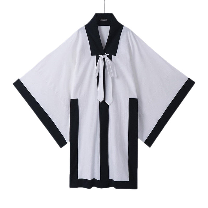 Unisex oversize kimono-kardigan z kontrastowy trim, wiązanym paskiem i z naszywanymi kieszeniami Lumaza