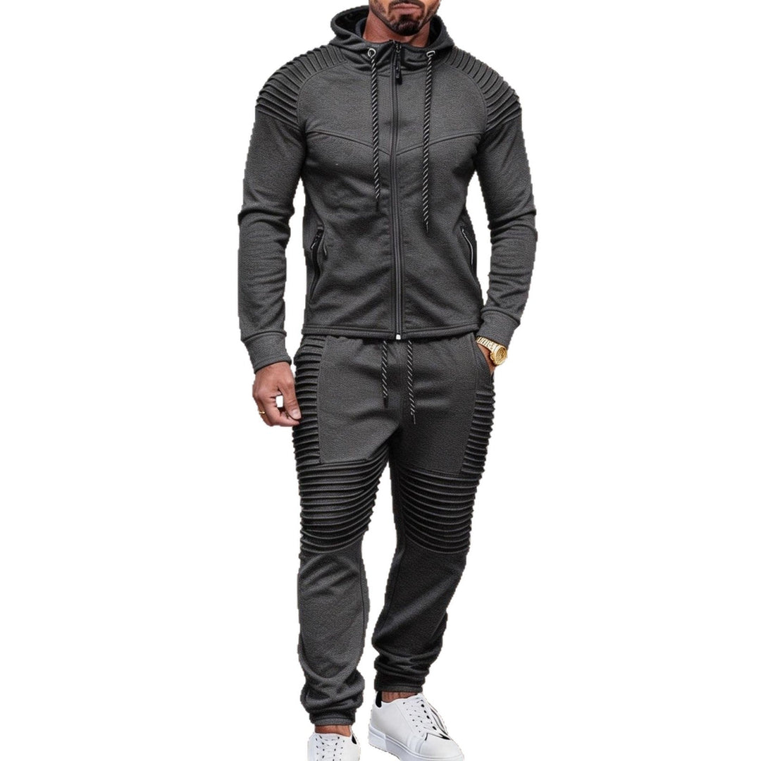 Męska sportowa bluza z kapturem sweat set z prążkowany biker panels