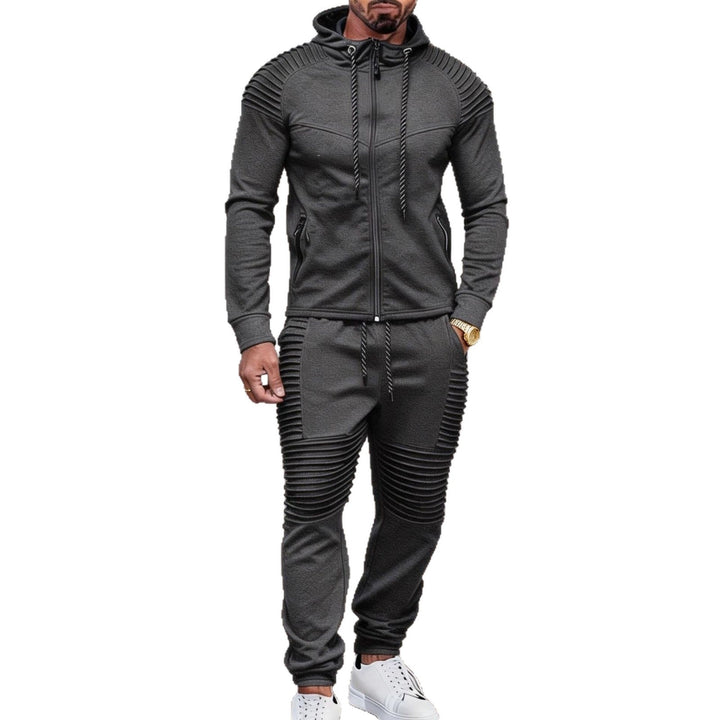 Męska sportowa bluza z kapturem sweat set z prążkowany biker panels