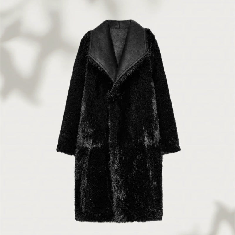 Damska Długa Sztuczne futro Shearling Płaszcz z Oversize Kołnierz szalowy i Naszywane kieszenie